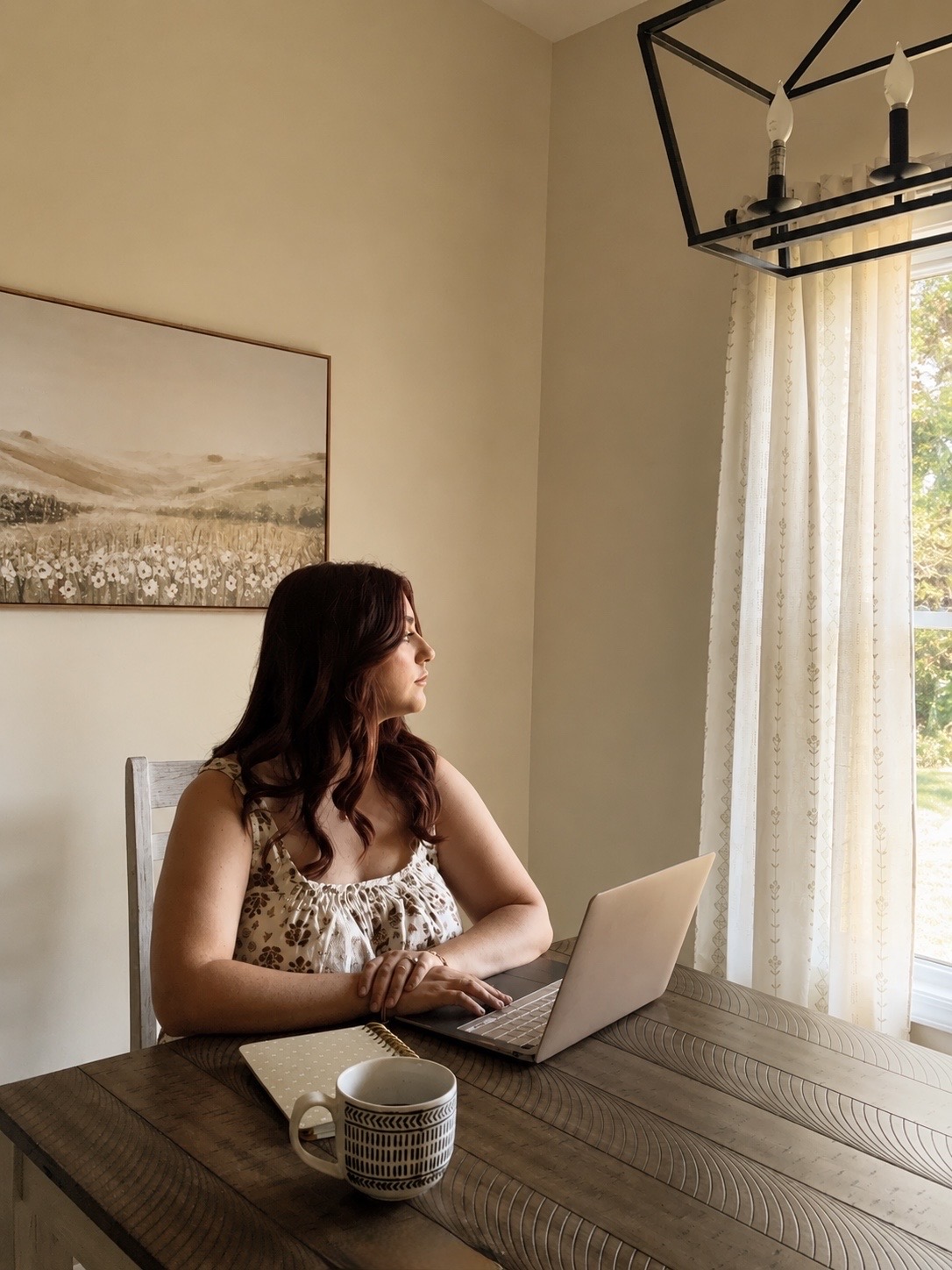 Bailey Prater at a sunlit farmhouse table
